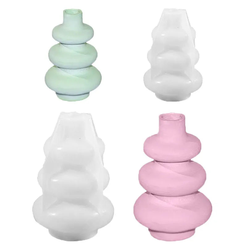 Three layer circle vase silicone mold for resin casting and baking in geometric design