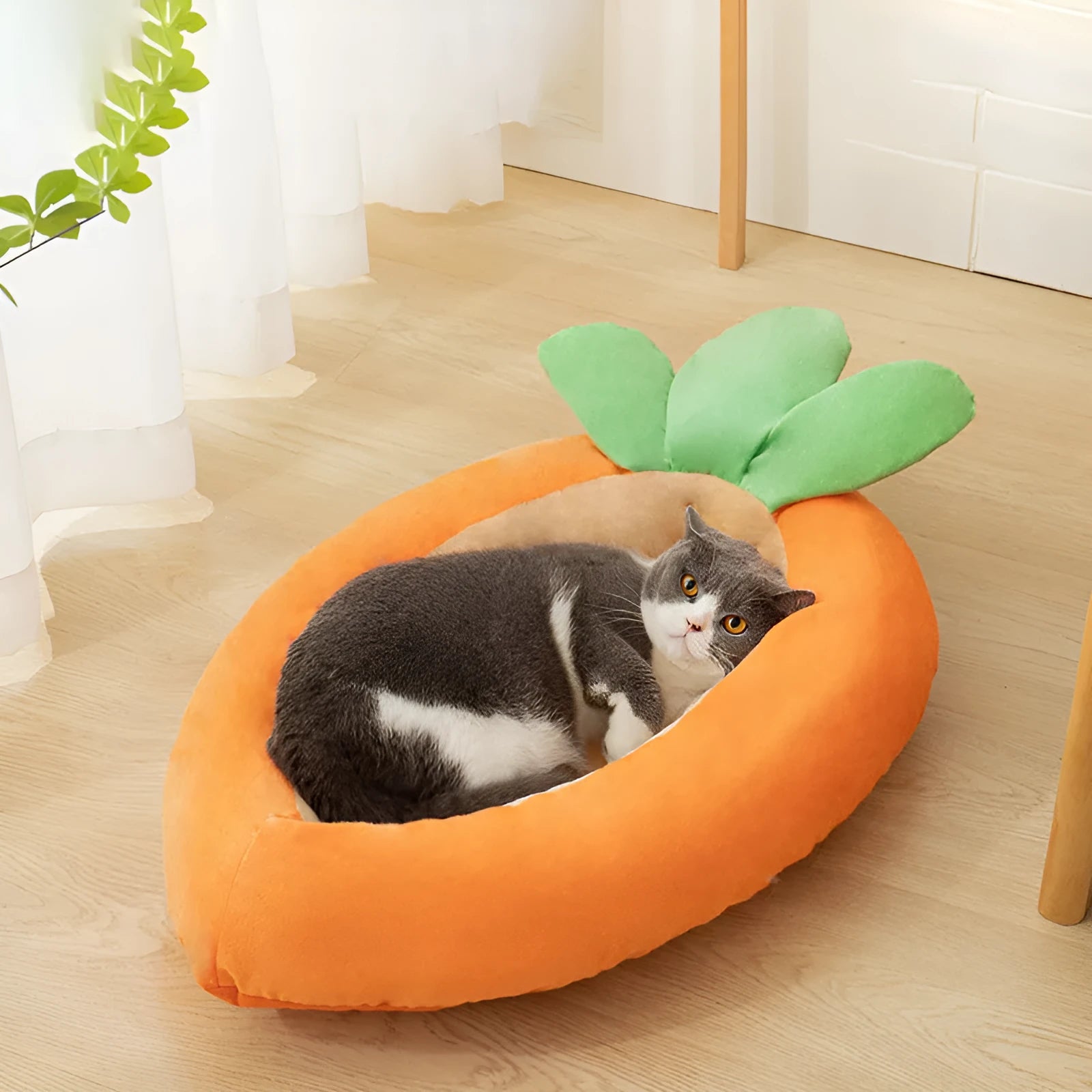 Carrot dog design pet nesting bed with soft blanket in M and L sizes for small and medium pets
