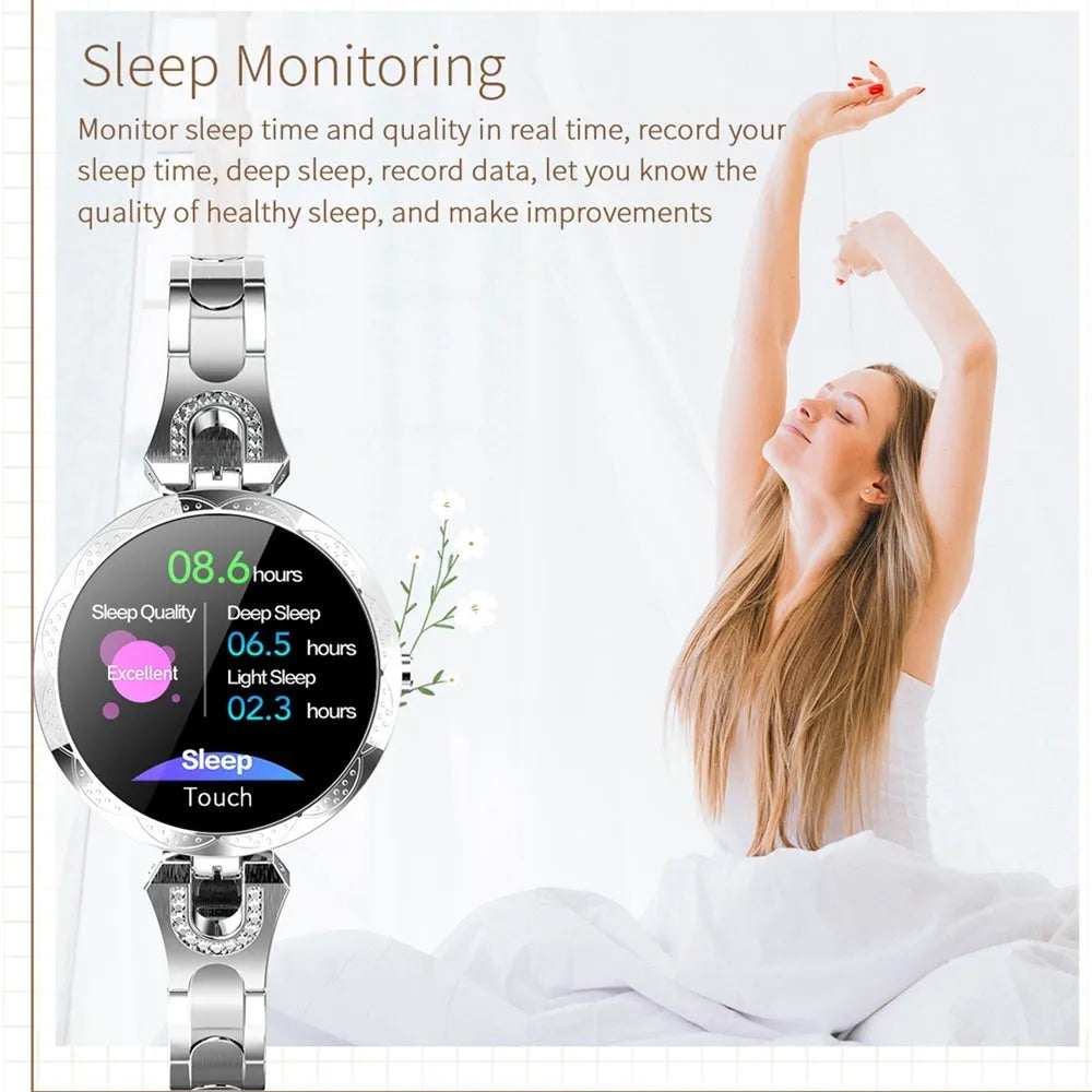Women's smart bracelet with 1.08 inch HD LCD colour screen and heart rate monitor, IP67 waterproof fitness tracker