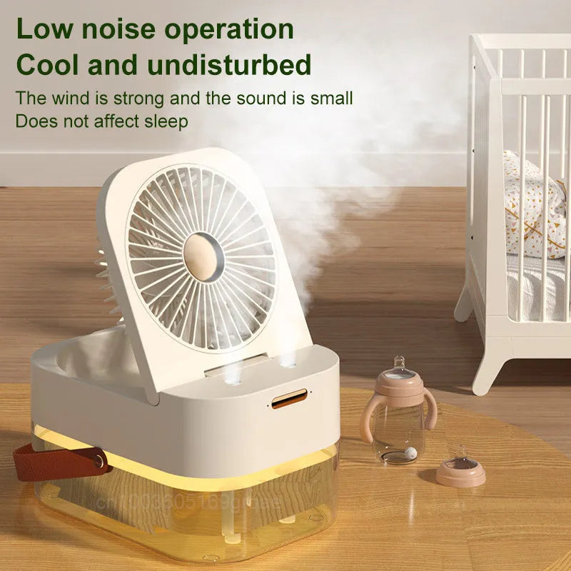 Portable USB mist fan with remote control, 2.5L water tank and night light in forest green colour