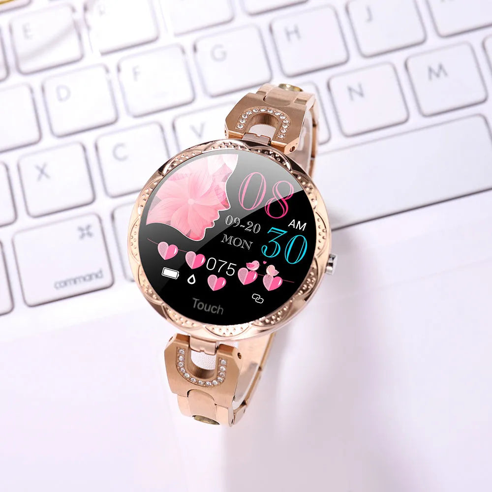 Women's smart bracelet with 1.08 inch HD LCD colour screen and heart rate monitor, IP67 waterproof fitness tracker