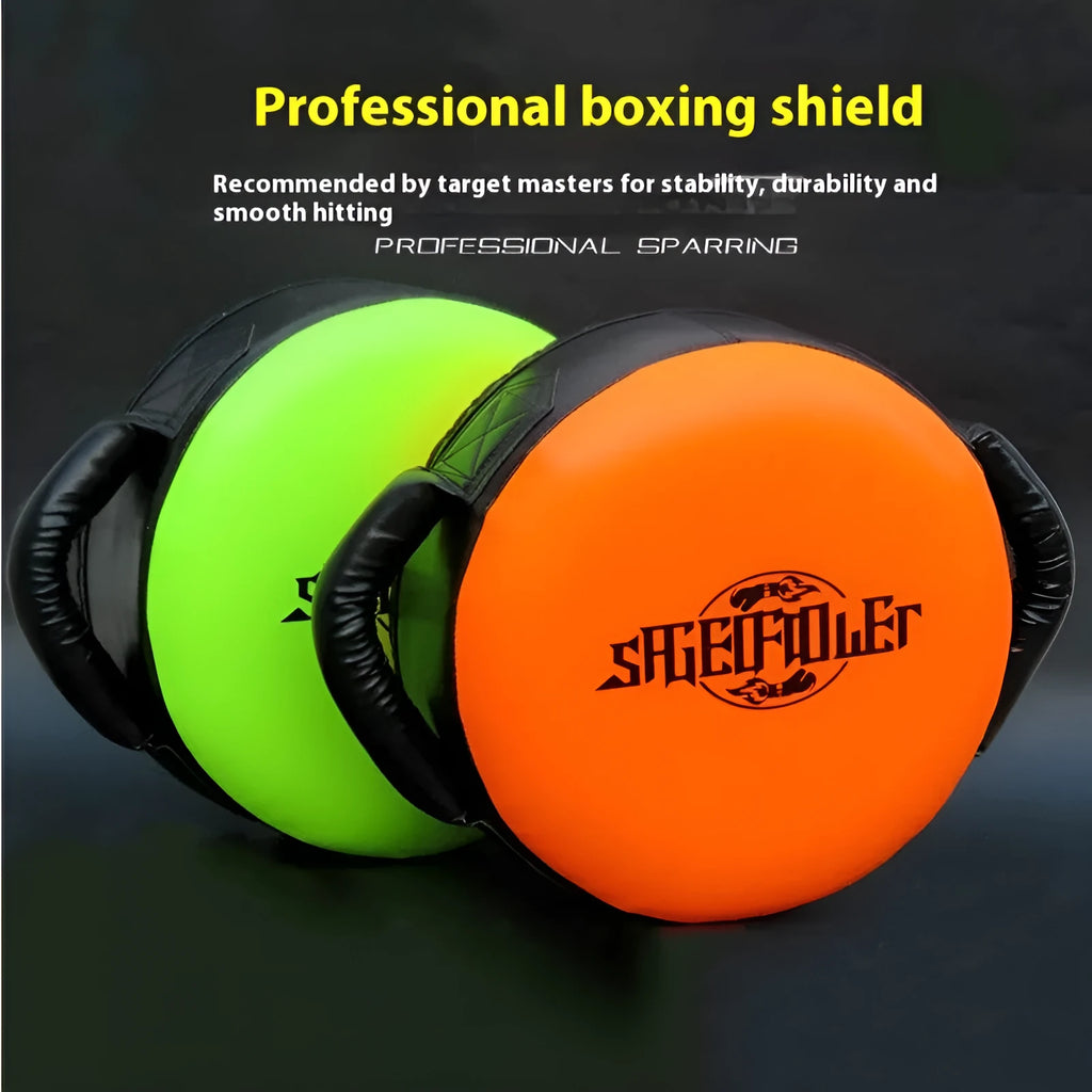 Boxing training shield target handheld PU punching pad in fluorescent green for speed and reflex drills