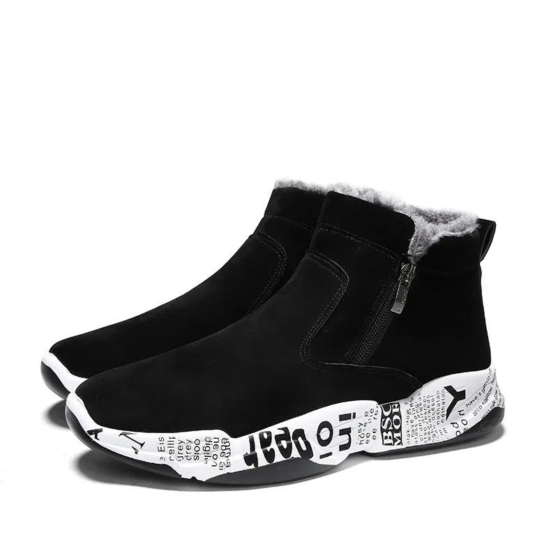 High-top snow boots with fleece lining, suede upper, and rubber platform sole in 2280 black and white