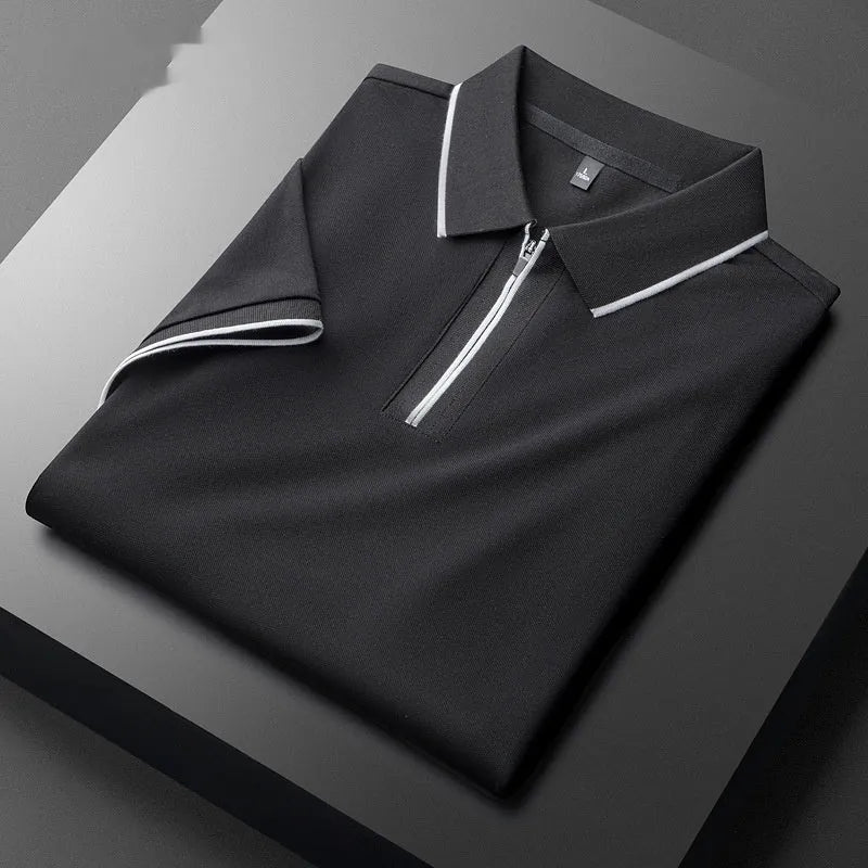 Men's slim fit cotton blend short sleeve top with silk lapel collar in five colour options