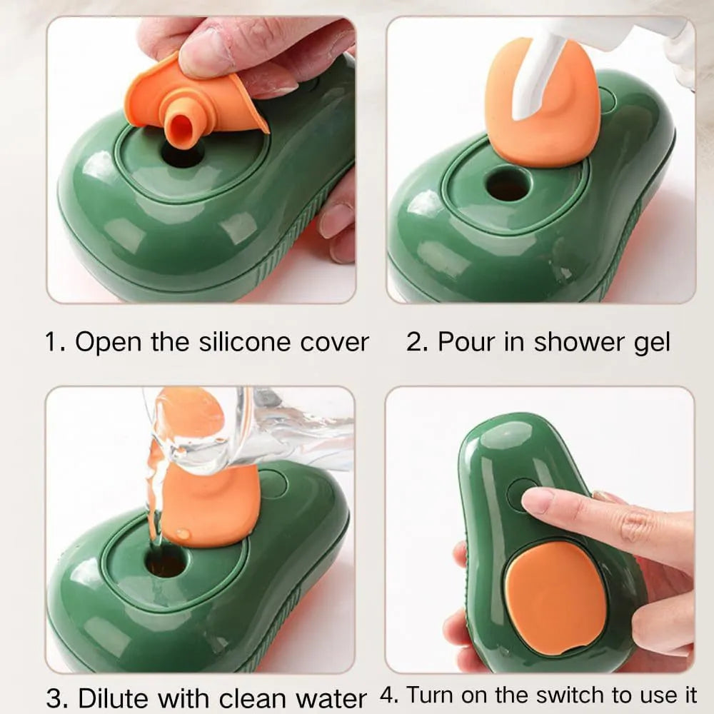 Green and white rechargeable cat steam brush with water spray function and silicone teeth