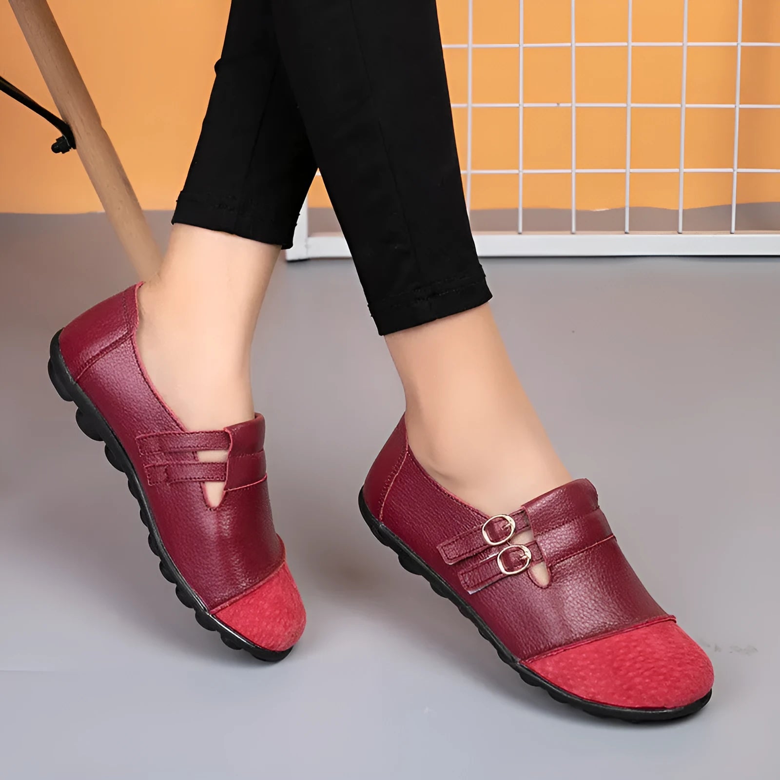 Button plus size casual low-top flat shoes with Velcro strap in six colour options.