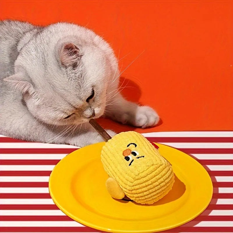 Corn cob cat dental toy with Polio wood construction and catnip infusion