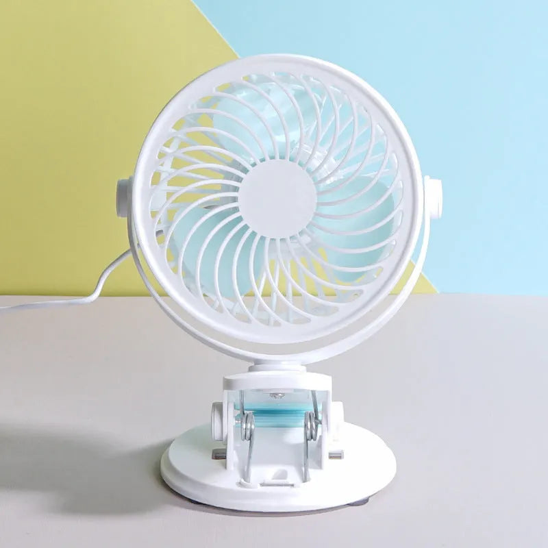 USB clip desk fan with three blades in compact 19cm design for quiet office or dormitory use