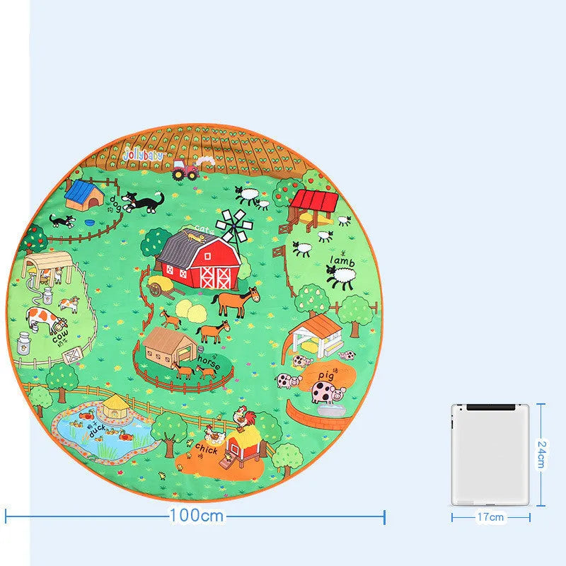 Baby play blanket crawling mat with animal toys, 1 cm thick, in farm or jungle theme.
