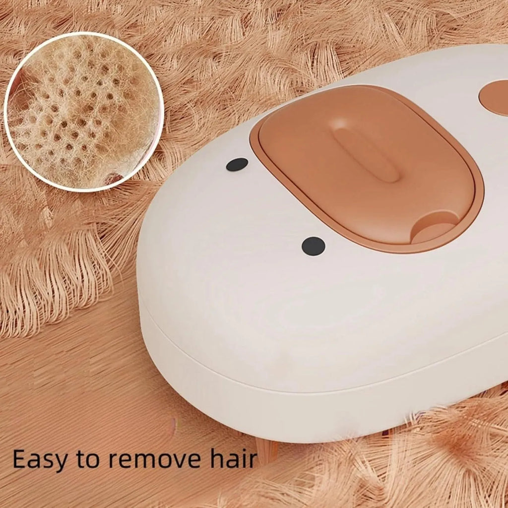 White rechargeable pet steam brush with rubber comb teeth and water tank