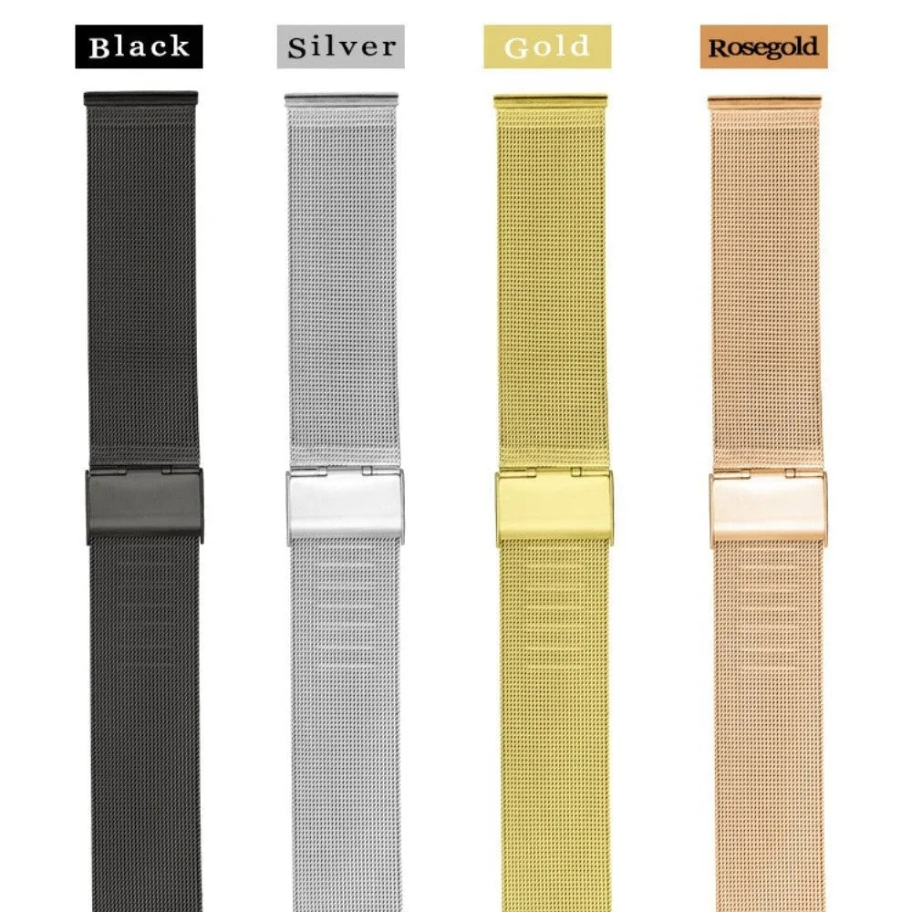 Milani silk woven stainless steel watch band in silver, black, rose gold and gold colours