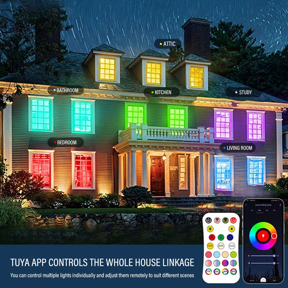 RGBCW Bluetooth ceiling lamp with colour mixing and dimming control in black or white finish