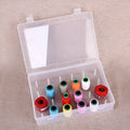Transparent plastic embroidery storage box with 42 compartments showing thread organisation