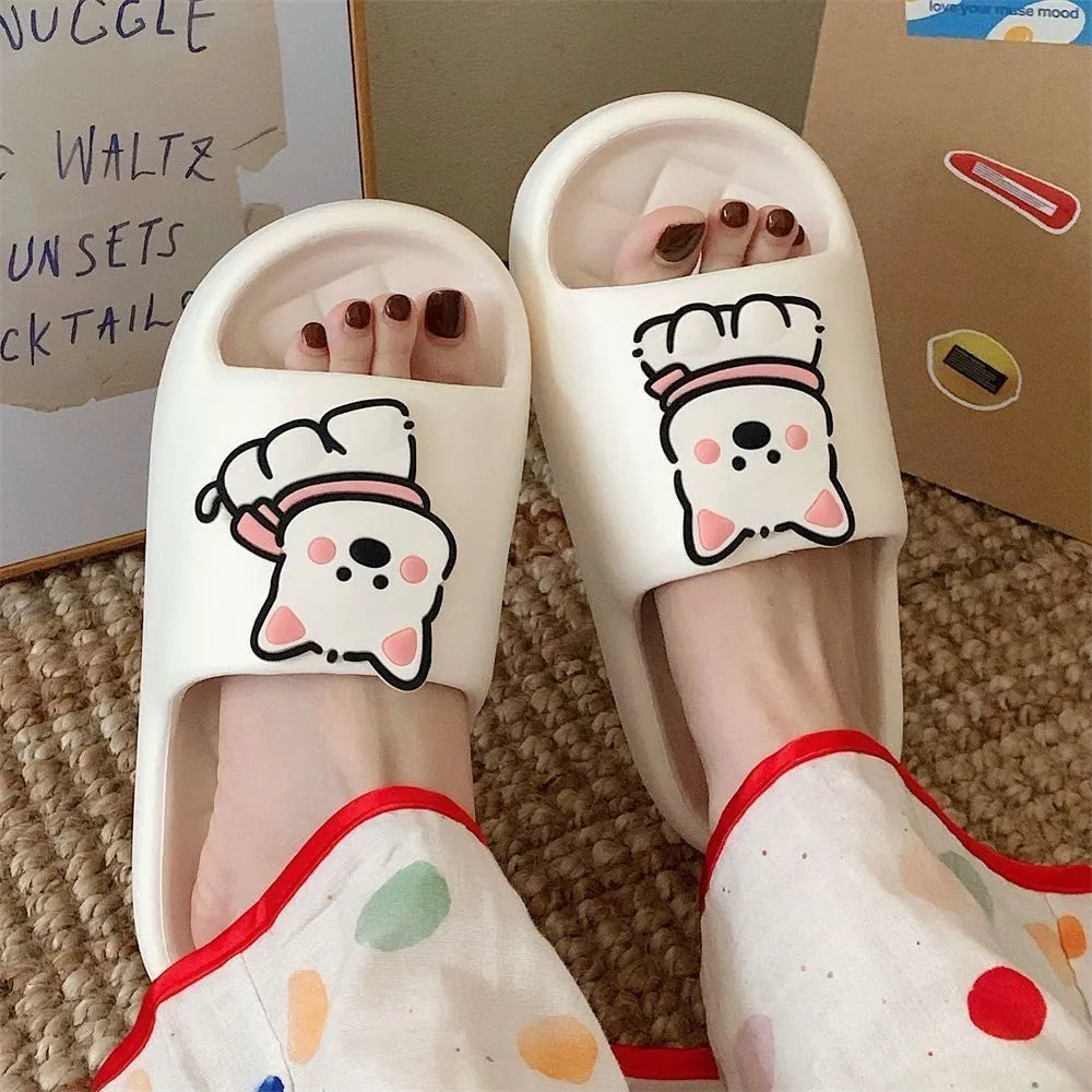 Rhombus pattern PVC flip flop slippers with thick sole in cream white colour