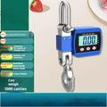 Blue digital hook scale displaying weight on electronic screen with 500kg max capacity