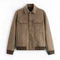 British style suede velvet commuter jacket in mink colour with long sleeves