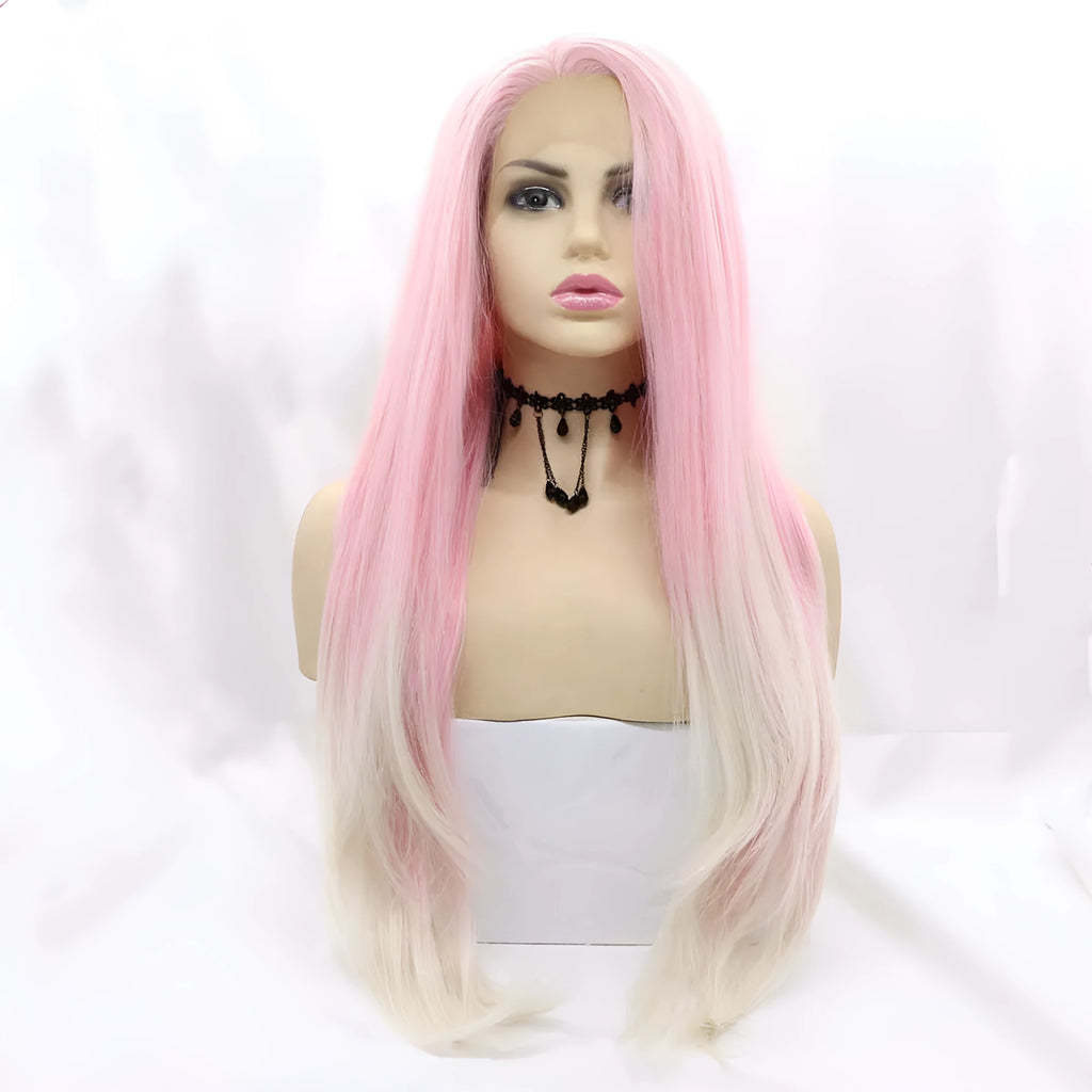 Pink gradient synthetic wig with big wave curls for ladies fashion and cosplay