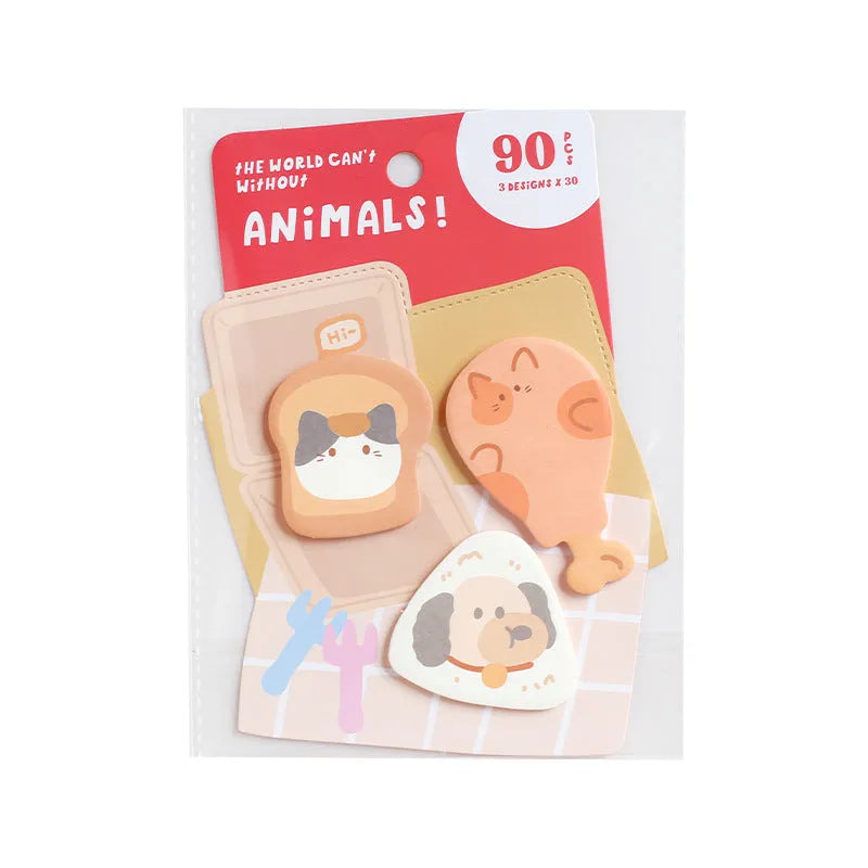 Small animal-shaped sticky note pad with designs like a kitten, puppy, bunny, and sea otter.