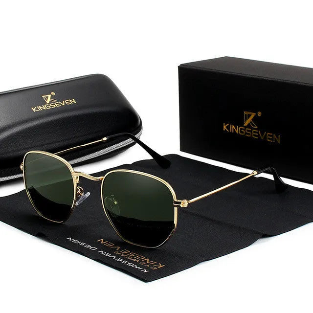 Round retro sunglasses for men in multiple colour options on a display.