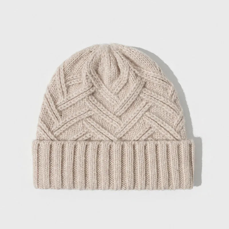 Wool knitted dome crown winter hat with totem design in various colours