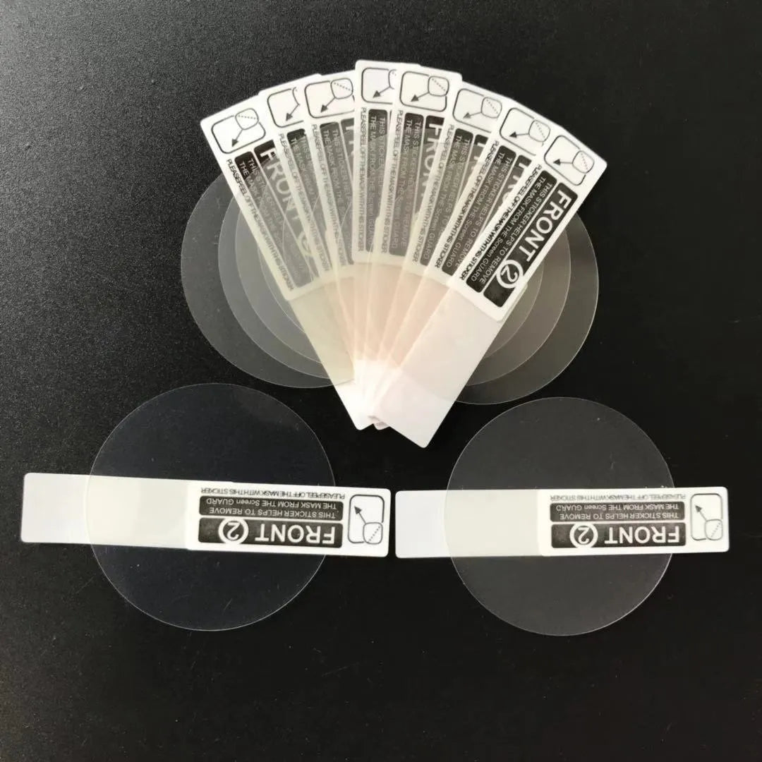 Three transparent PET screen protectors for Ticwatch2 smartwatch on packaging.