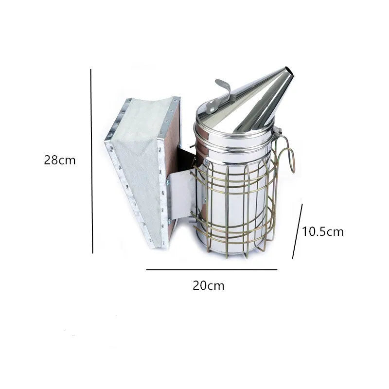 Manual stainless steel smoke blower for beekeeping with leather components