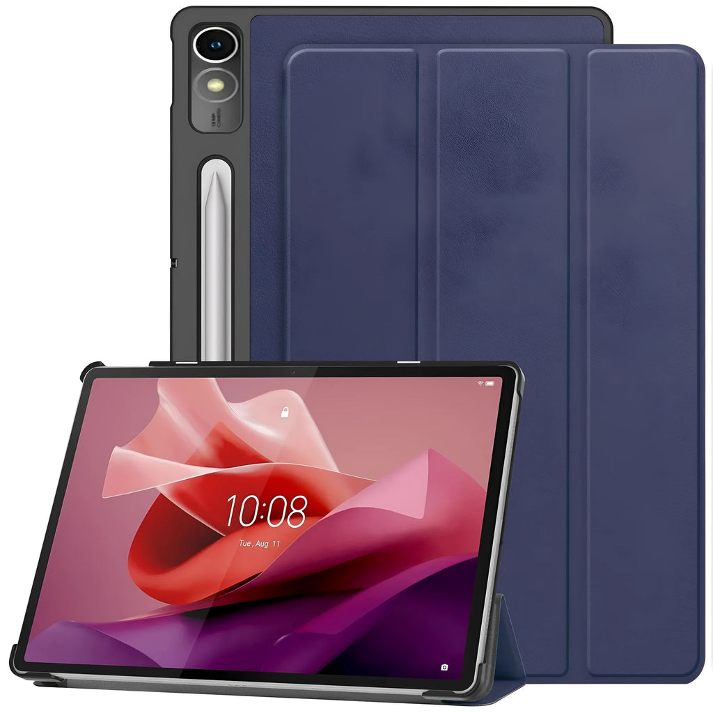 Lenovo Tab P12 protective case in apricot flower design showing magnetic bracket stand function