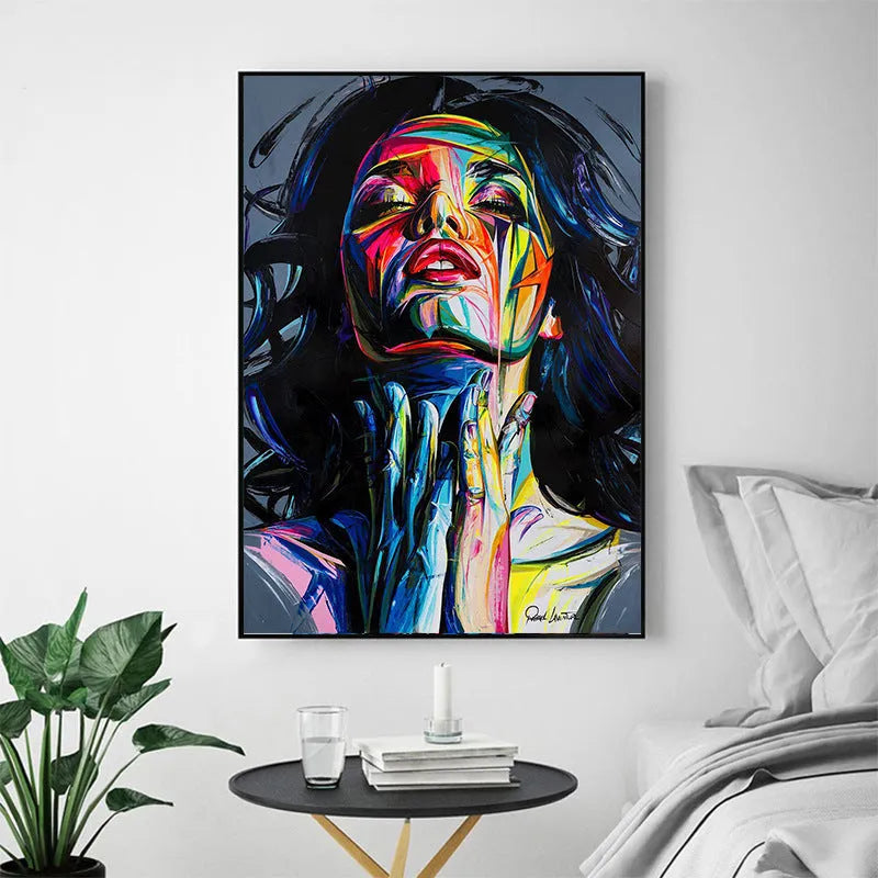 Black smokey girl portrait oil painting printed on unframed non-woven canvas.