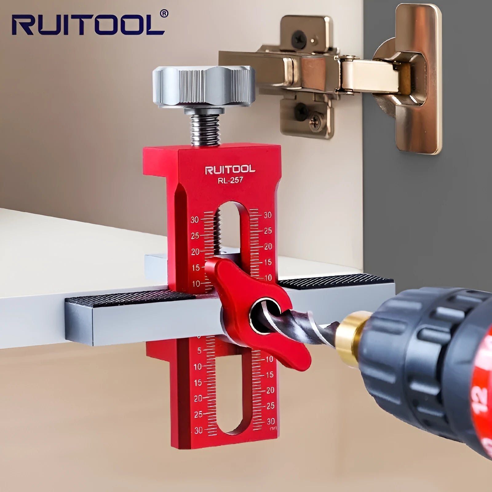 Aluminium alloy cabinet door installation aid tool for woodworking hinge placement