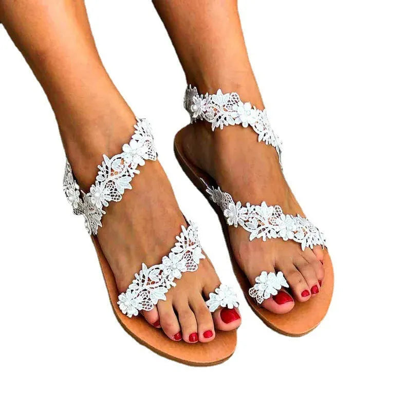 White plus size womens flat shoes with rhinestone flower decoration and breathable sleeve design