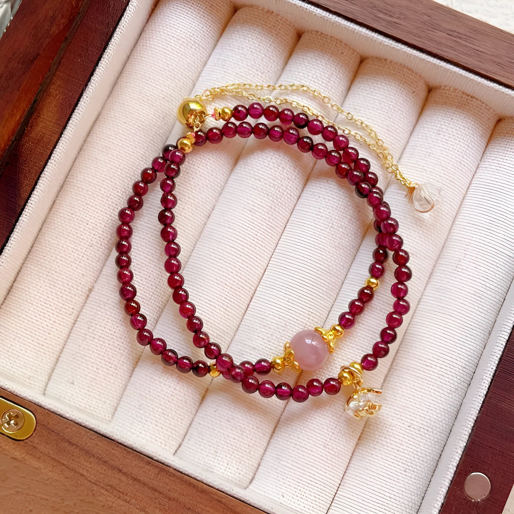 Handcrafted natural garnet double ring bracelet for women in H311 colour