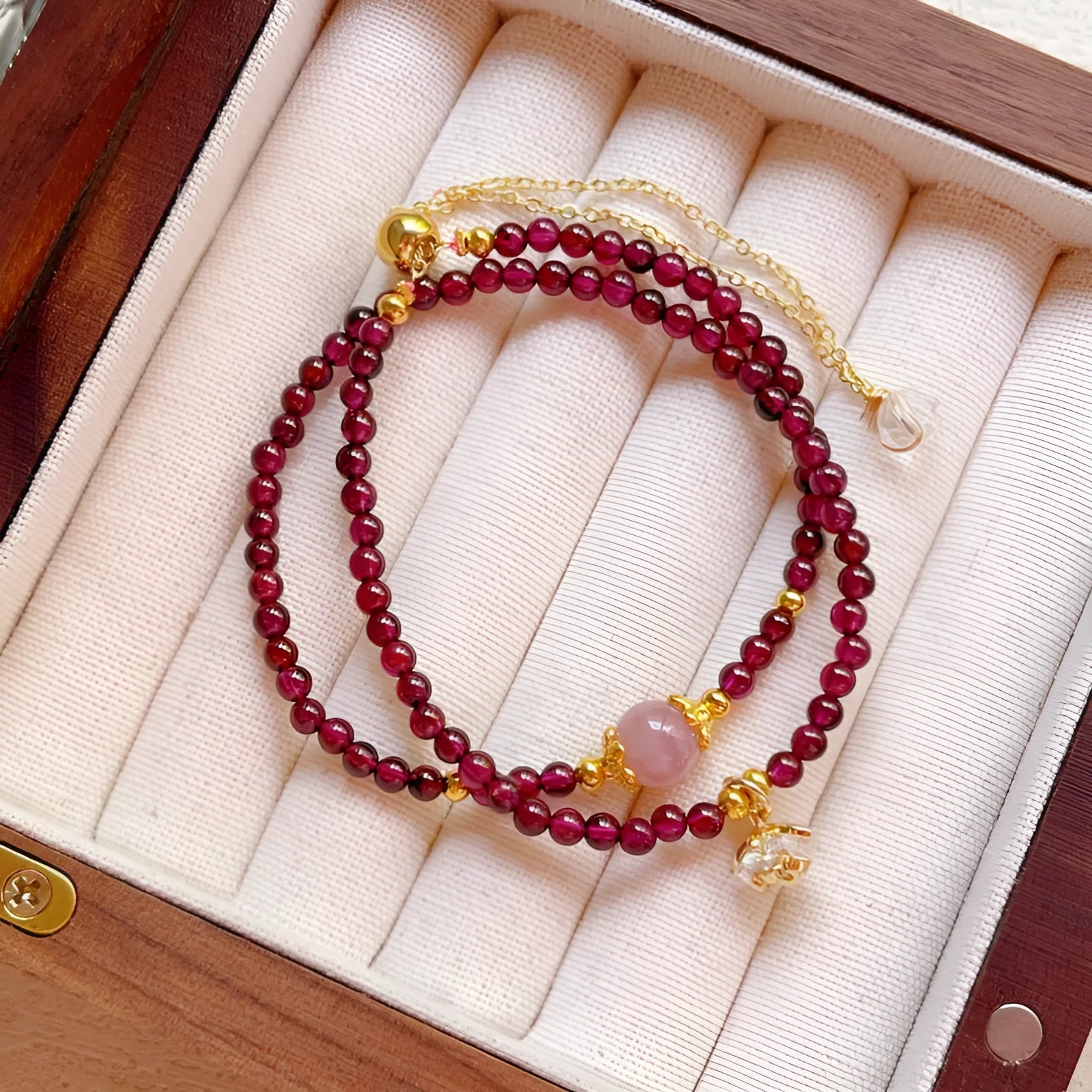 Handcrafted natural garnet double ring bracelet for women in H311 colour