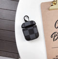 iPhone XS Max plastic hard shell case with anti-lost hook for a wireless headset, in a lattice grid pattern.
