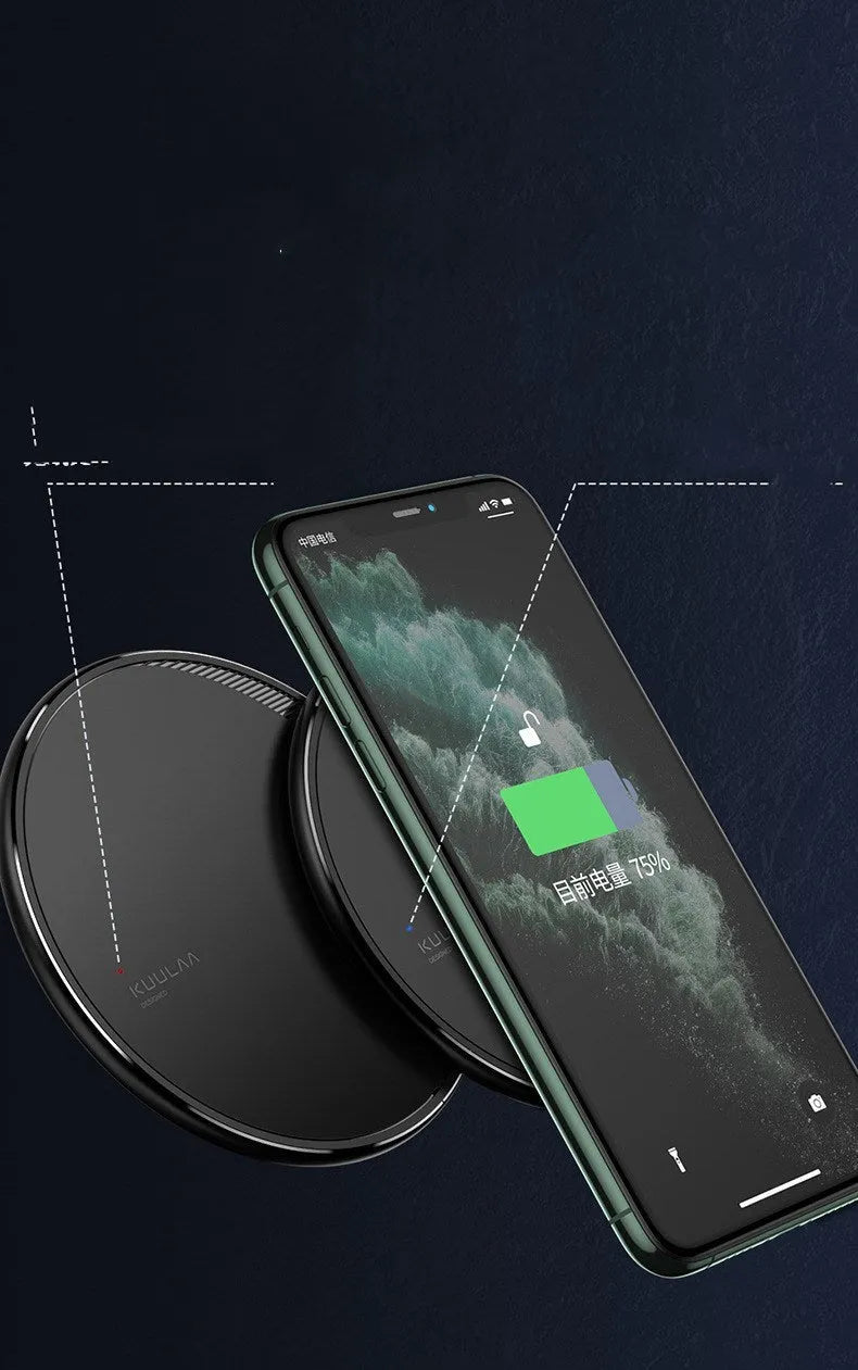 Black Kuulaa KL-CD16 wireless disc charger for smartphones with Micro USB port