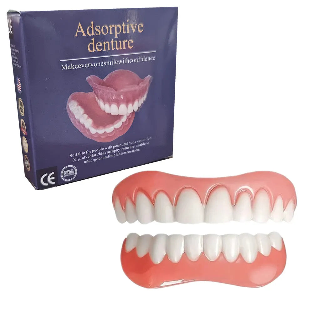 Silicone simulation dental dentures showing upper and lower teeth in training configuration