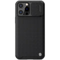 Black textured UniPro series sliding back cover case for Apple iPhone 13 Pro Max on a table.
