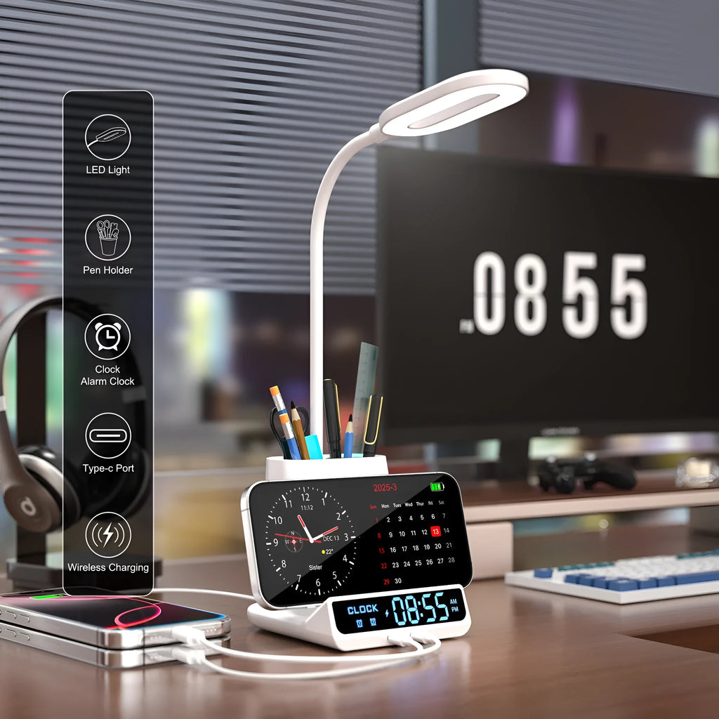 Wireless charging desk lamp with storage box in modern simplicity style