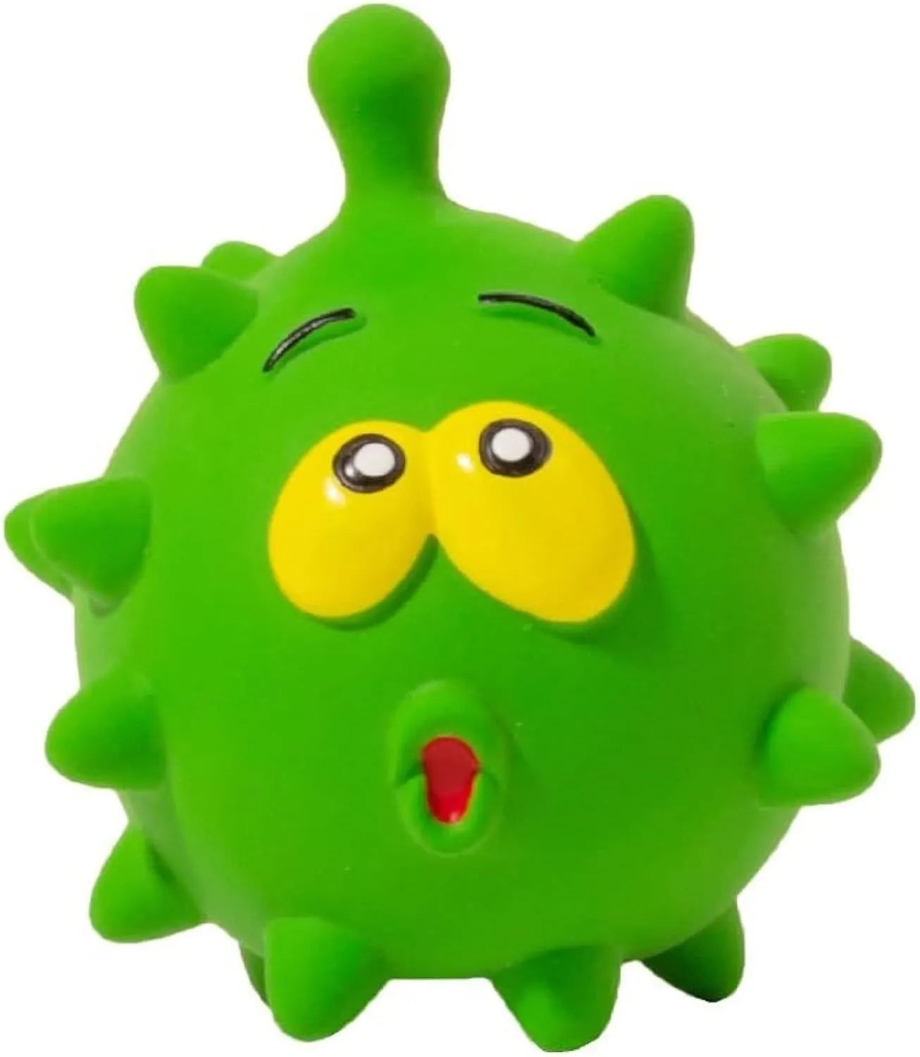 Four coloured natural latex squeaky dog balls with bumpy texture and cute faces