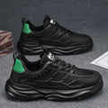 Men's solid colour breathable mesh shoes with round toe, shown in white and black.