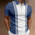 Men's loose fit t-shirt with 3 button printing lapel in polyester fabric showing blue colour option