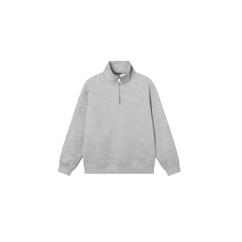 Grey half zip stand collar cotton sweater for men and women