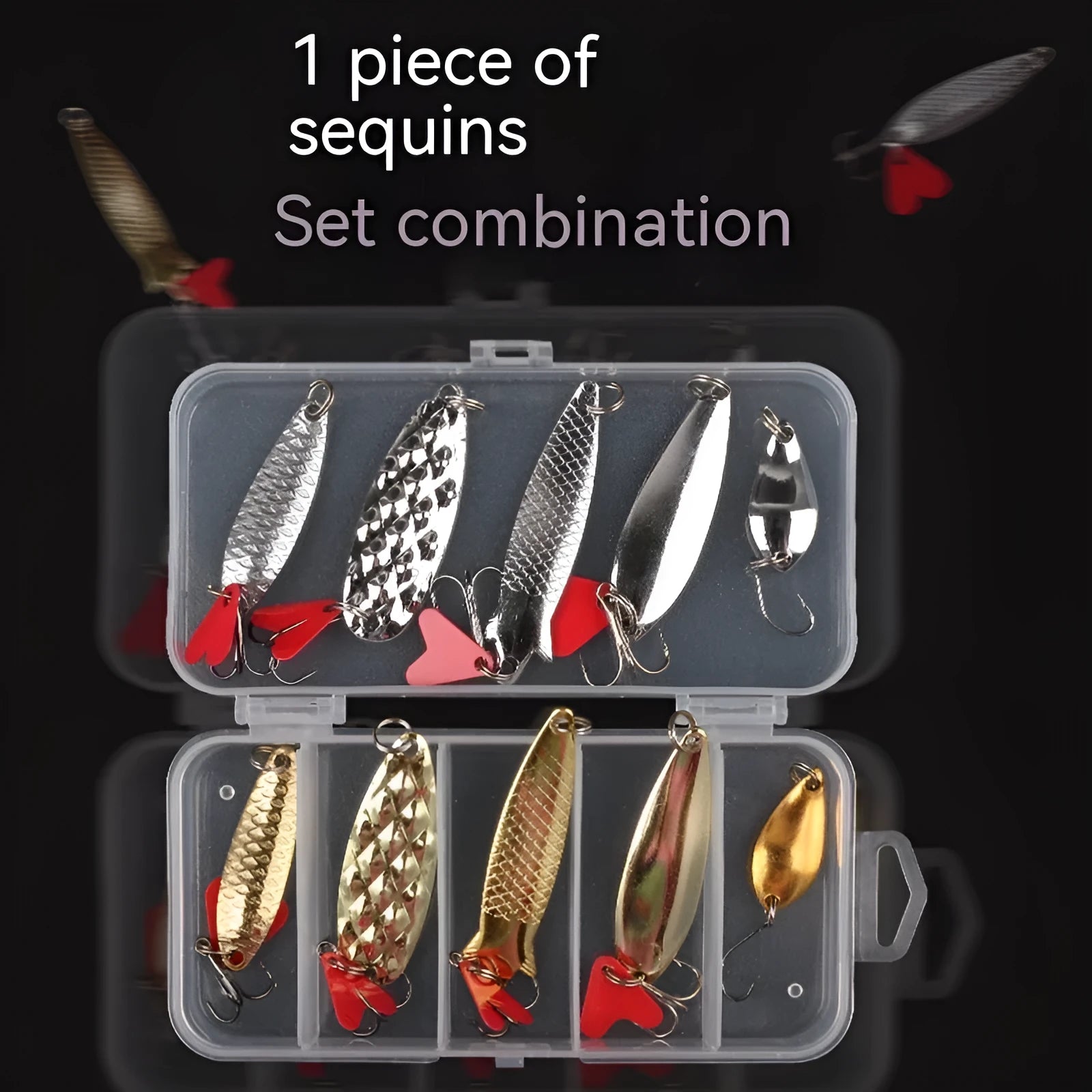 Metal sequin fishing lure components in pineapple shape with gold and silver flash elements