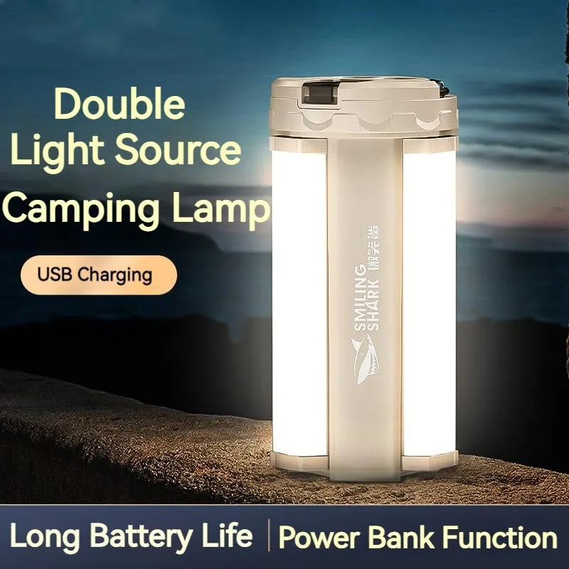 Blue magnetic base camping lantern with LED lights, shown with dimensions 62mm x 62mm x 135mm.