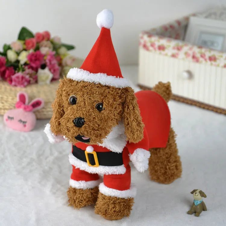 Red polar fleece Santa Claus costume for pets in standing design