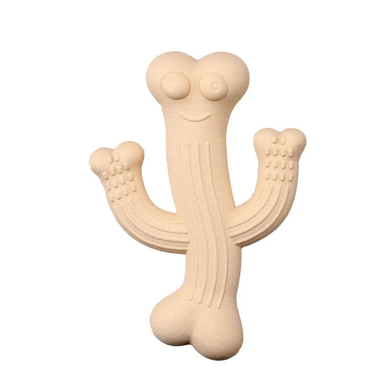 Beige, blue, or purple cactus-shaped dog chew toy made from bamboo fibre and rubber.
