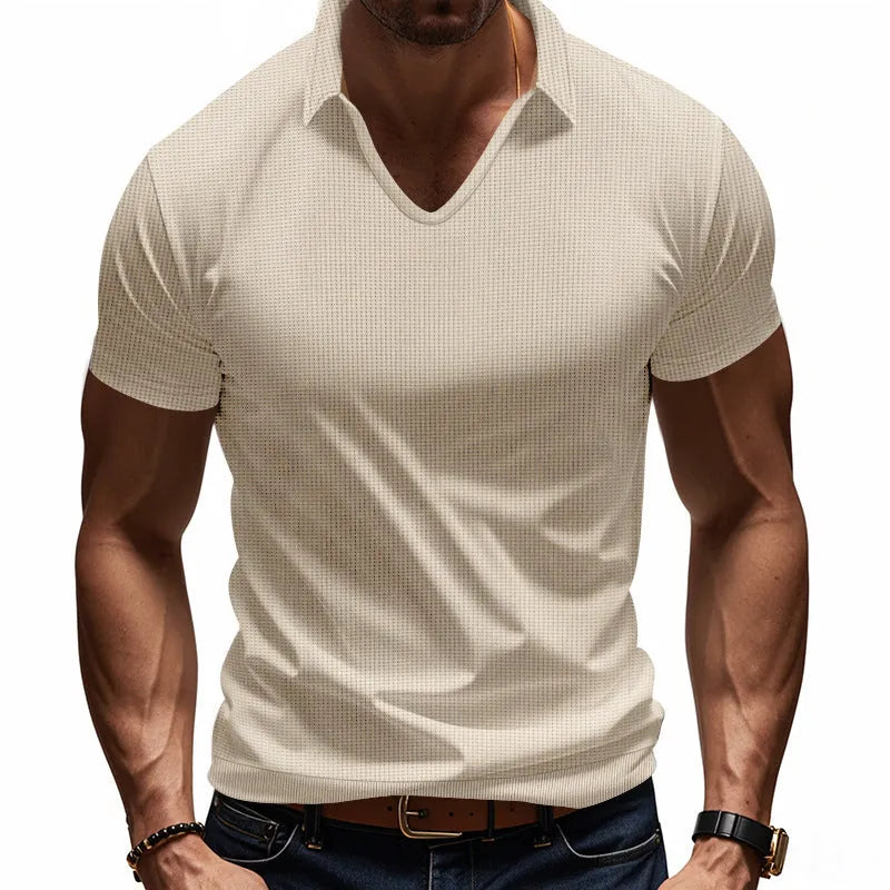 Men's cotton blend V-neck T-shirt in loose fit with short sleeves for summer casual wear
