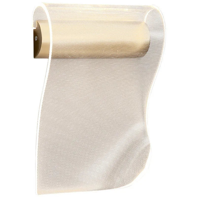 Simple wall lamp with a bendable arm and acrylic shade mounted on a wall.