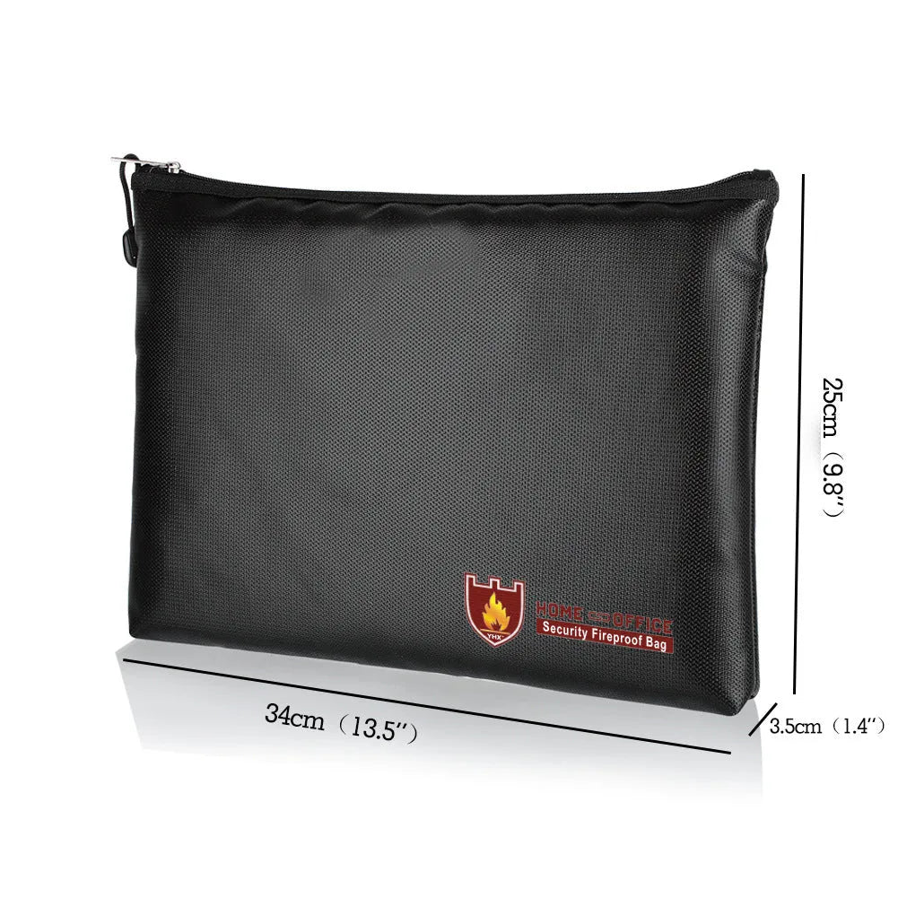 Black fire-proof document protection bag for legal contracts in three size options