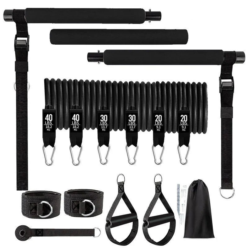 Yoga gymnastic bar 180 pounds reinforced resistance band pull rope set in black and pink TPE material