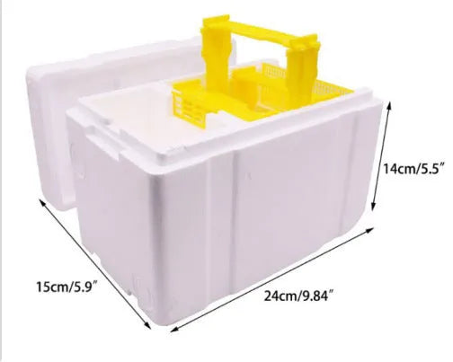 Three white EPS foam mini delivery boxes for beehive pollination and breeding tool sets.